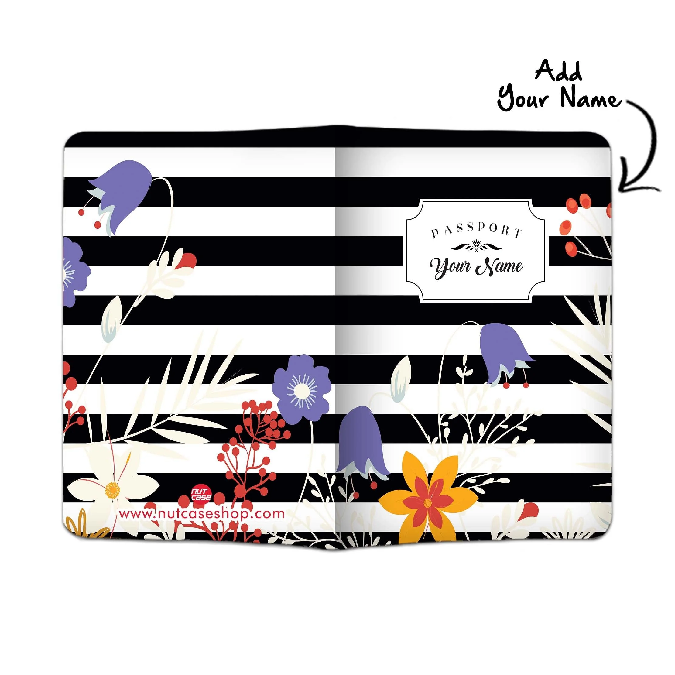 Floral Customized Passport Holder - Black Floral Strips - Image 3