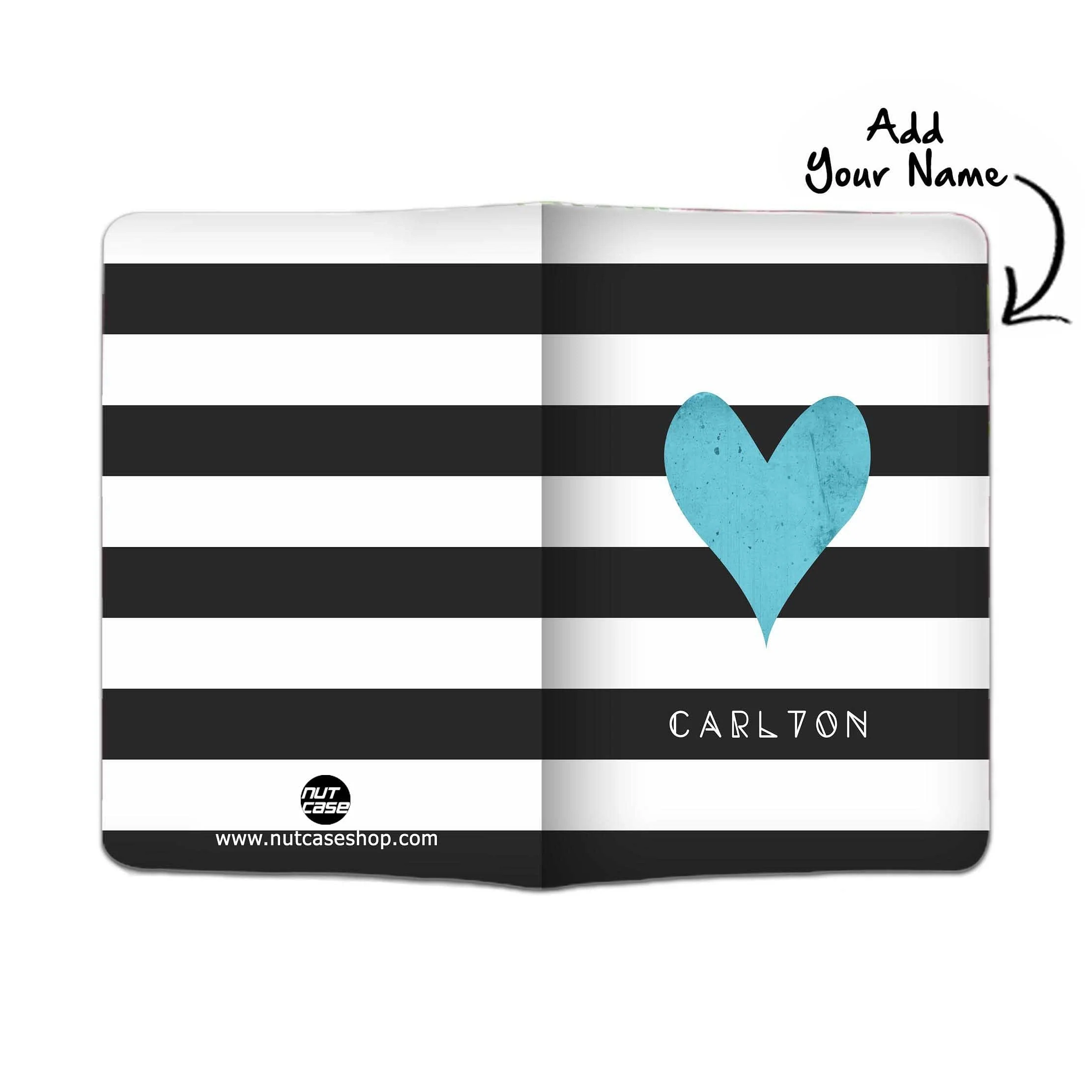 Personalized Passport Cover for Girl - Blue Heart With Strips - Image 3