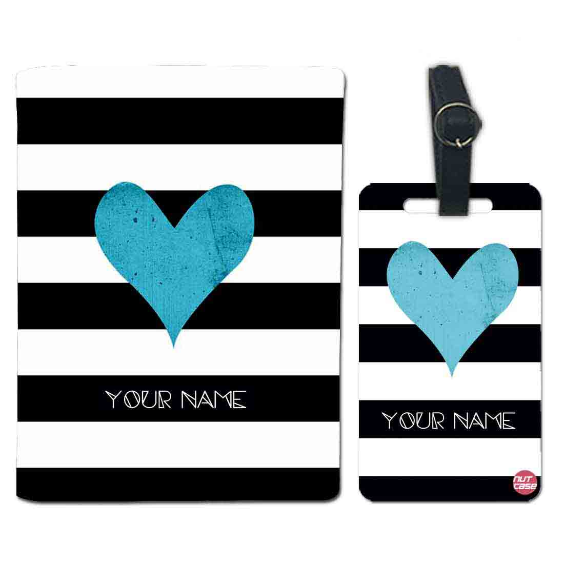 Personalized Passport Cover for Girl - Blue Heart With Strips - Image 4