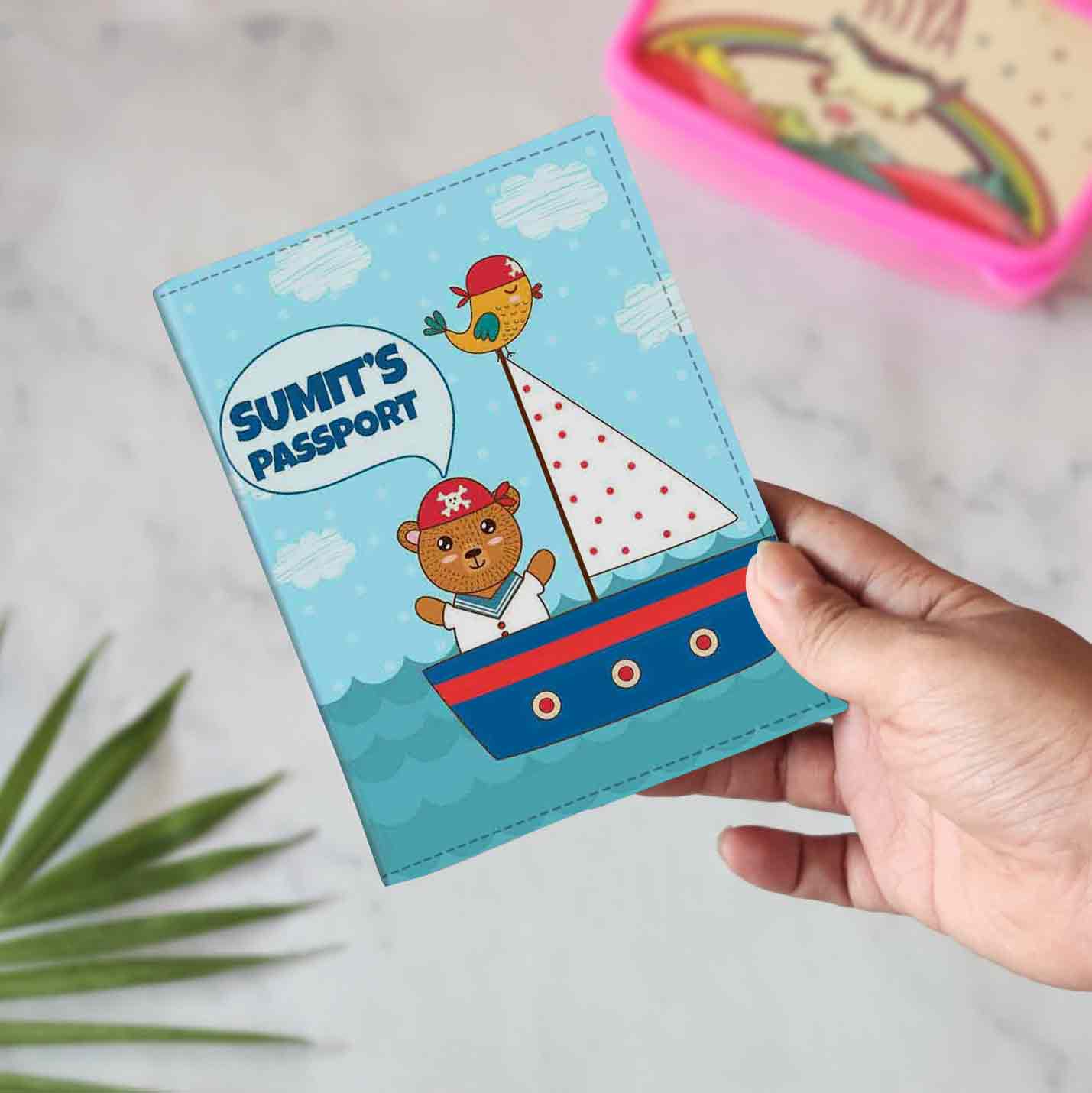 Customized Travel Document Holder -Ship & Bear Blue - Image 3