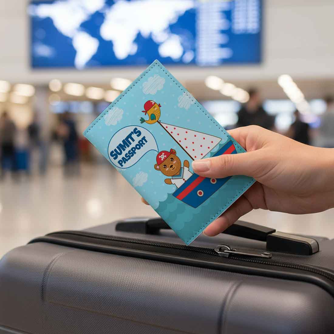 Customized Travel Document Holder -Ship & Bear Blue - Image 4