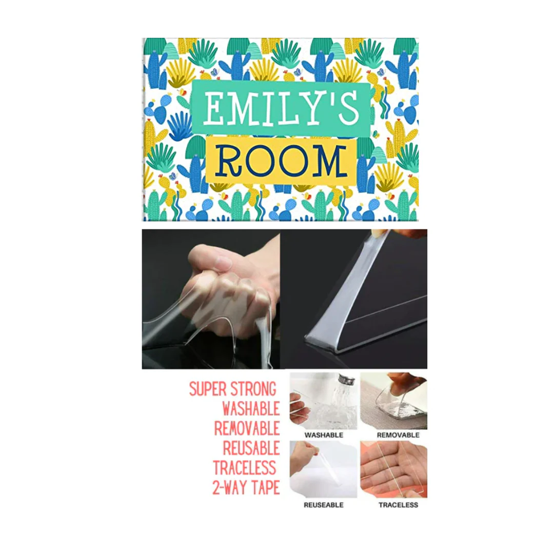 Children's Custom Bedroom Door Name Plate - Cool Cactus Design - Image 4