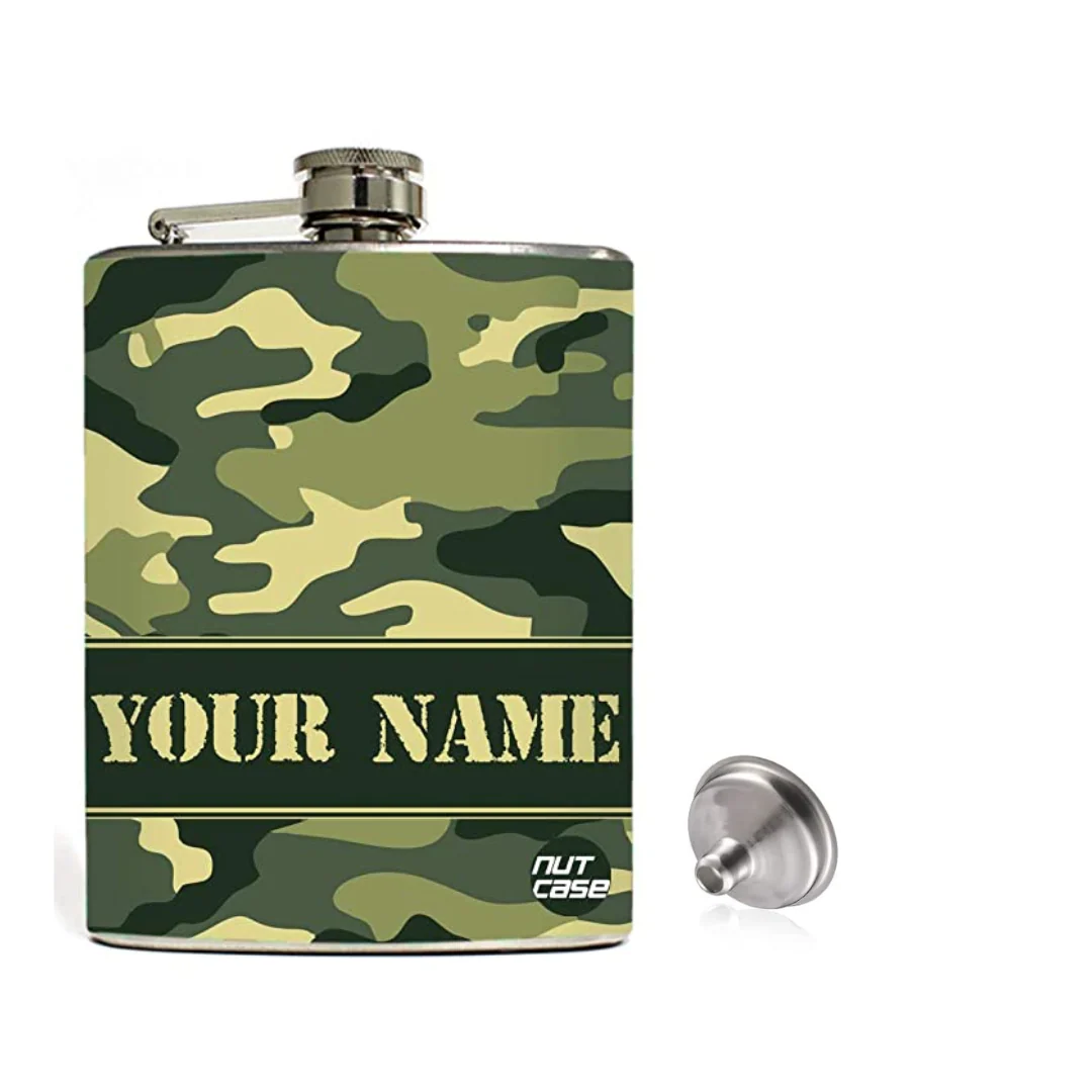 Personalized Hip Flask Army Camouflage Military Green With Funnel - Camo - Image 3