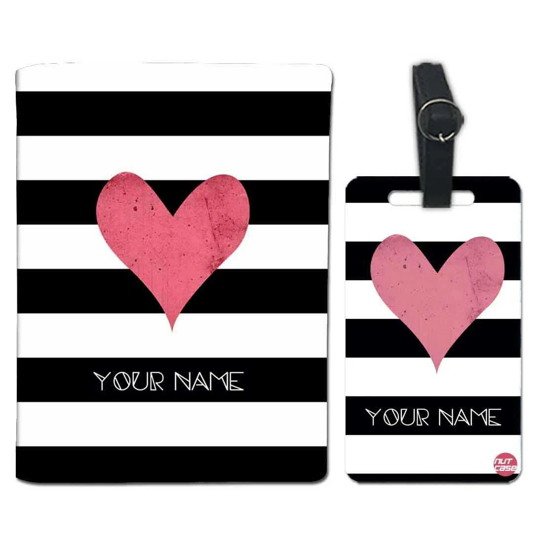 Classic Customized Passport Holder - Pink Heart With Strips - Image 4