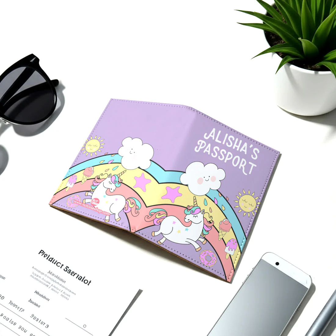 Nice Passport Cover for Gift - Unicorn Rainbows Sunshine - Image 3