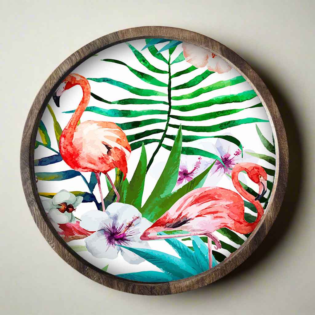 Stylish Serving Platters for Snacks | Mango Wooden Bat Platter Round Tray - Tropical Paradise - Image 3