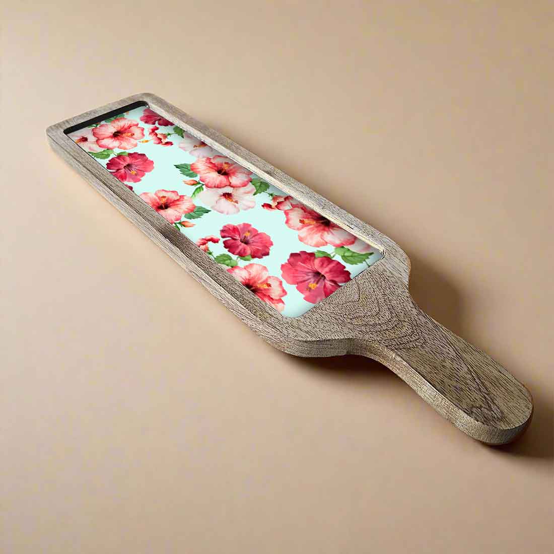 Stylish Serving Platter Tray For Dry Snacks Wooden Tray - Hibiscus Flower - Image 3