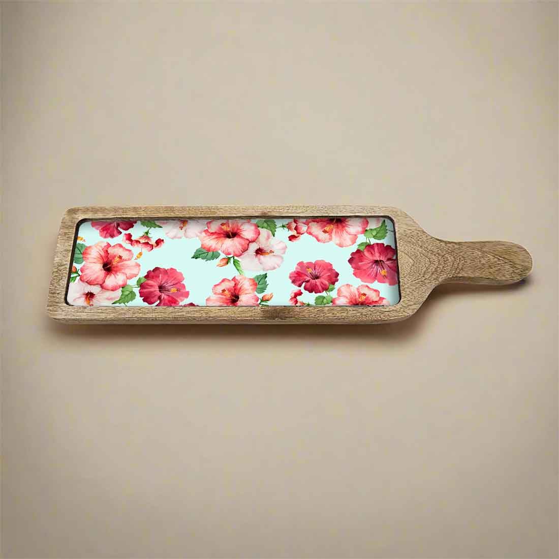 Stylish Serving Platter Tray For Dry Snacks Wooden Tray - Hibiscus Flower - Image 7