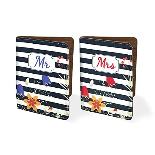 Designer Couple Passport Cover Holder Faux Leather Travel Wallet Case-Black Stripes - Image 3