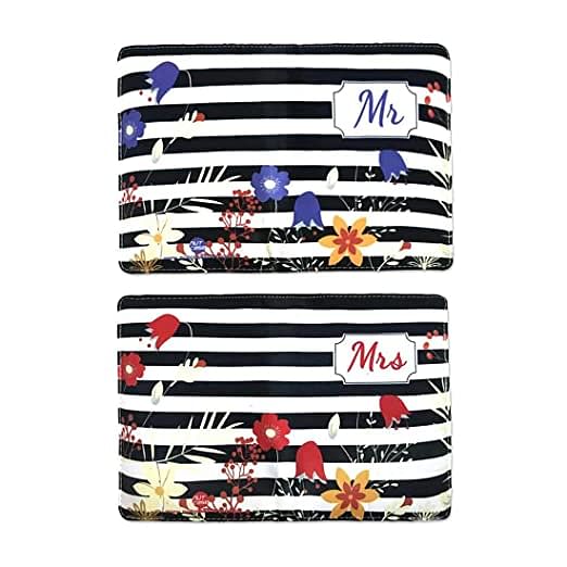 Designer Couple Passport Cover Holder Faux Leather Travel Wallet Case-Black Stripes - Image 4